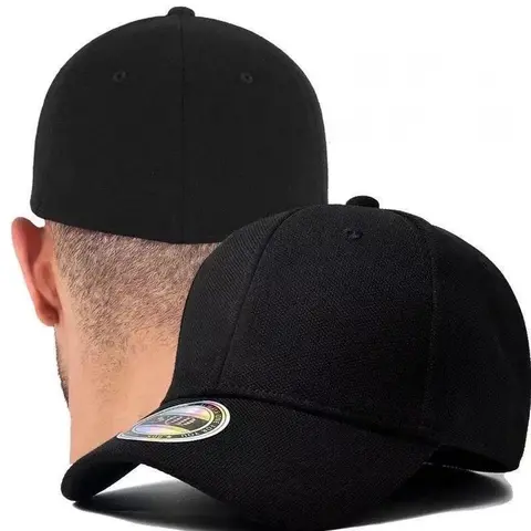 Unisex Black Polyester Basic Curved Brim Baseball Cap - 1 Pc Low-Profile Elastic Adjustable Minimalist Dad Hat, Outdoor Plain Streetwear Accessory, Hand Wash Only Casual Space Saver