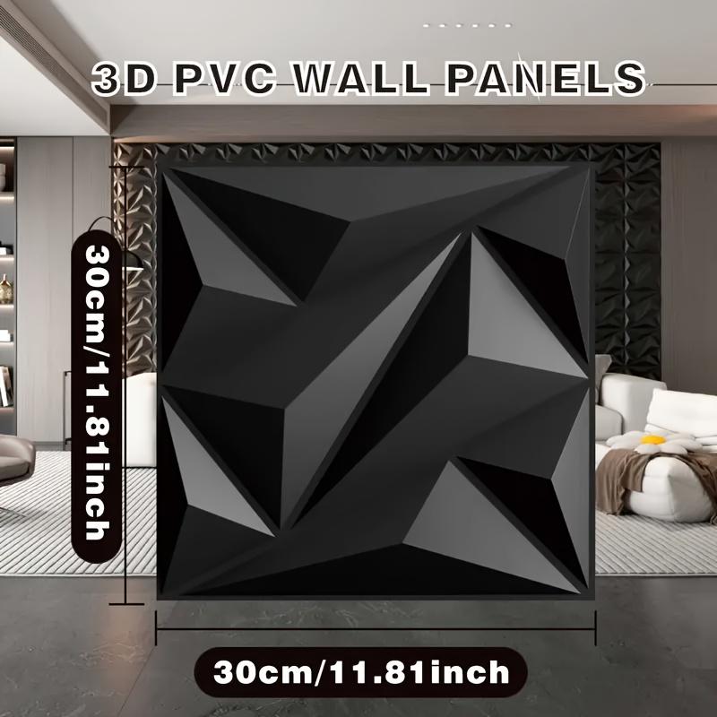 BRODARK 3D Diamond Wall Panel Jagged Matching-Matt Black 11.8x11.8 Inch 30 Tiles Self-Adhesive Vinyl Decals for Living Room Bedroom Office Holiday Decor Day of the Dead 4th of July Memorial Day Room Transformation Bold Visual Effect