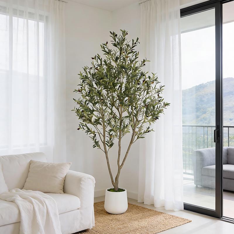 Fancybatt Artificial Olive Trees, 6FT/7FT, Indoor Tall Faux Olive Tree, with White Tall Planter, Artificial Plants with Natural Wood Trunk & Lifelike Fruits for Home Office Decor