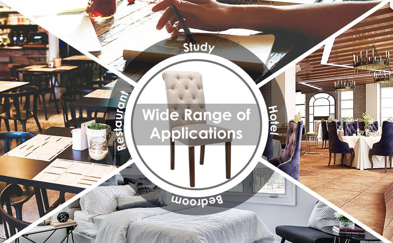 COLAMY Tufted Dining Room Chairs Set of 2, Accent Parsons Diner Chairs Upholstered Fabric Side Stylish Kitchen Chairs with Solid Wood Legs and Padded Seat - Beige