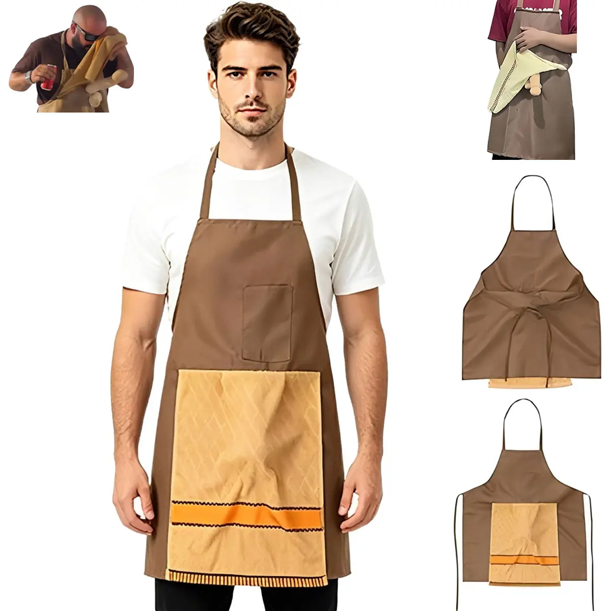 Funny Head Chef Kitchen Apron, Playful Polyester Grilling Bib for Men with Pockets - Novelty Gag Dad Gifts for Father's Day, Full Coverage, Pocketed, Birthday