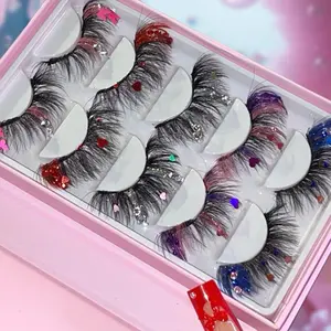 Glitz Glitter 25mm Faux Mink Colored Fluffy False Eyelash Book 5 Pairs Cosmetic