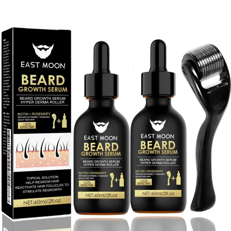 Beard Care Kit - Serum & Derma Roller Combo, Nourishes Patchy Areas, Enhances Beard Density Appearance, Lightweight & Portable, Suitable for Home and Travel