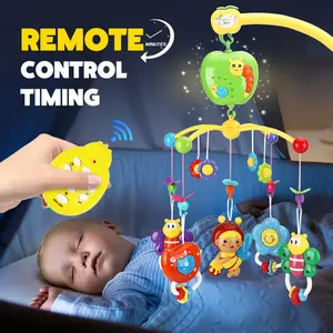 Baby Hanging Music Bed Bell For Bed And Stroller Rotating Bell And Lullaby Music Box Cute Apple Caterpillar Pattern Bed Bell With Remote Control Timing