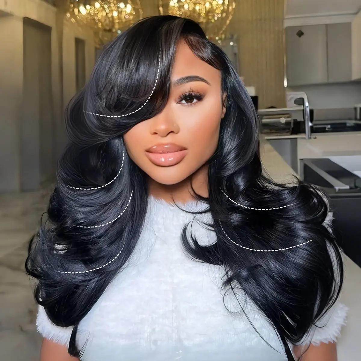 OQ HAIR 7x5 Side Part Body Wave Layered Cut Wear Go Wigs Pre-Cut Glueless Human Hair Wigs Pre-Plucked Hairline Invisible Knots C Part Face-Framing Layered Wigs for Beginner Friendly Pre-Styled Wigs