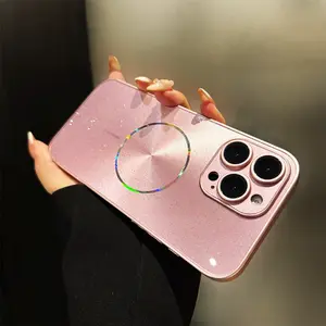 Luxurious Icicle Glitter Bling Full Coverage Lens Phone Case for iPhone 13 14 15 16 17 Pro Max Magsafe Protective Dustproof Magnetic for Girls & Boys Wireless Crystal Lights Shockproof Protector