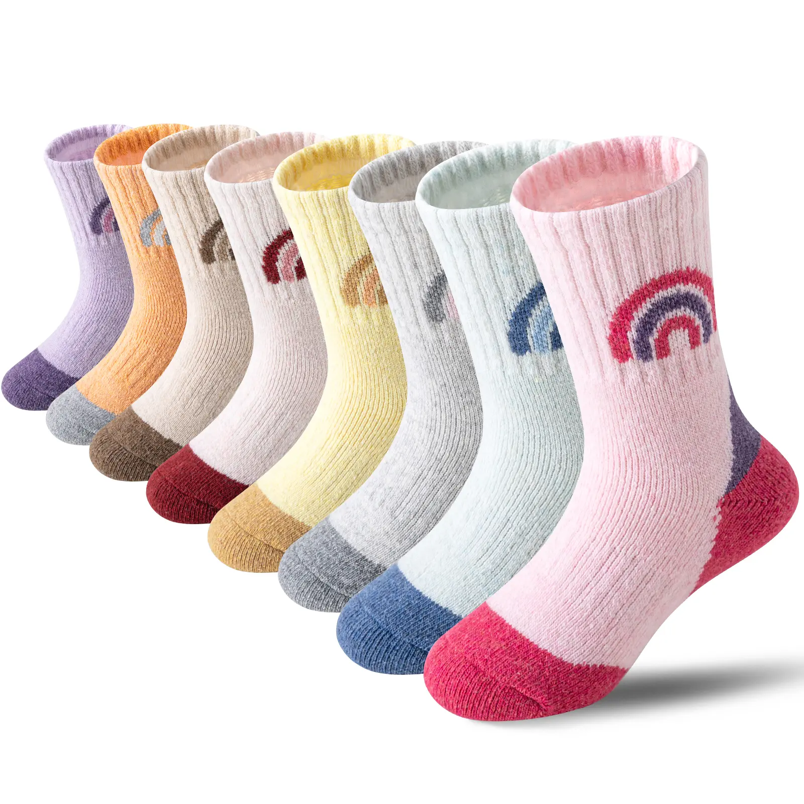 Girls' 8-Pairs Pack Merino Wool Hiking Crew Boot Socks, Extra Warm Thick Thermal Soft Comfy Cold Wash Machine Washable Toddlers' Gift Socks, Soft Comfy Socks, Outdoor Activities