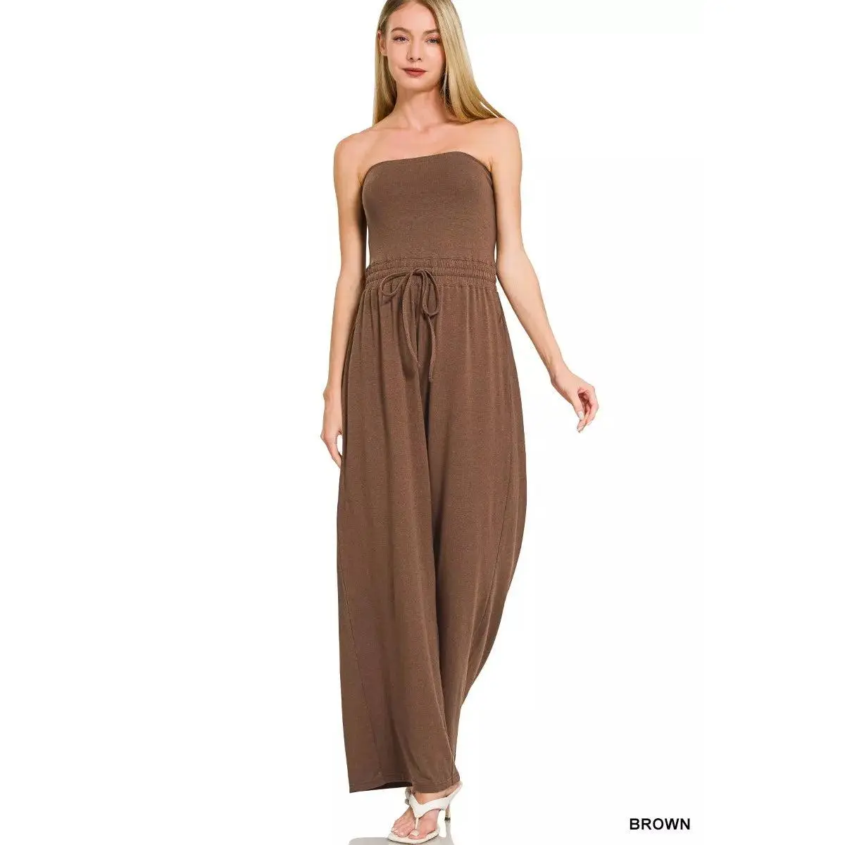 Zenana Tube Top Jumpsuit with Drawstring Waist