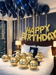 43PCS Blue & Gold Happy Birthday Balloon Decorations – 16" Letter Foil Balloons & Blue Gold Latex Balloons for Birthday Party Backdrop Decor