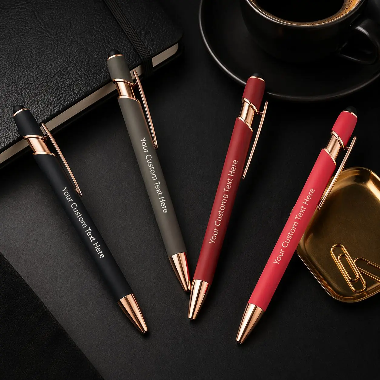 Customizable Metal Body Ballpoint Pens - Corporate Gifts, Multiple Sets (5pcs/28pcs/74pcs), Name Imprint, Engraved Order Notes, Full-Color Logos, Mid-Point Smooth Writing, Lightweight, Refills Included, Office Stationery