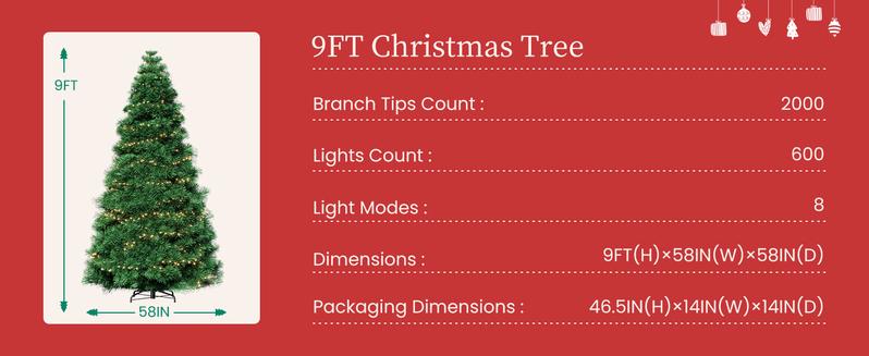 Pre-lit Artificial Christmas Tree with Branch Tips 250 Incandescent Lights Foldable Base for Home Office Party Green White Snow Flocked Design