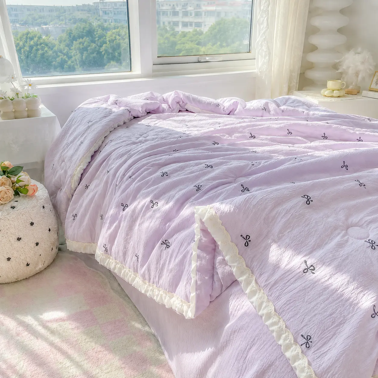 Lightweight Summer Blanket for Bed, Soft Textured Printed Quilt Coverlet, Breathable Thin Blanket for Warm Weather, Cozy Floral Bedding Throw for Bedroom Couch Travel, Floral Print, Bed/Couch, Cozy Look, Home Bedroom