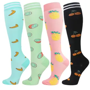 4 Pairs Printed Compression Socks for Women & Men, Fashionable  Knee-High Socks for Walking, All Seasons,Unisex, Support Sock