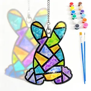 Chamii Art DIY Acrylic Stained Glass Painting Kit, Colorful Window Hanging Ornaments with Metal Chain, Suncatcher Craft Set, 6.2" x6"   Designs, Multiple Patterns, Easter Gift