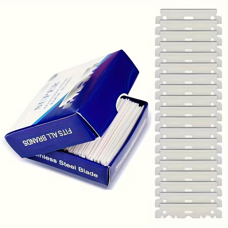100pcs Stainless Steel Half-Edge Razor Blades for Haircuts - Vintage Manual Shaving Tools, Professional Barber Supplies