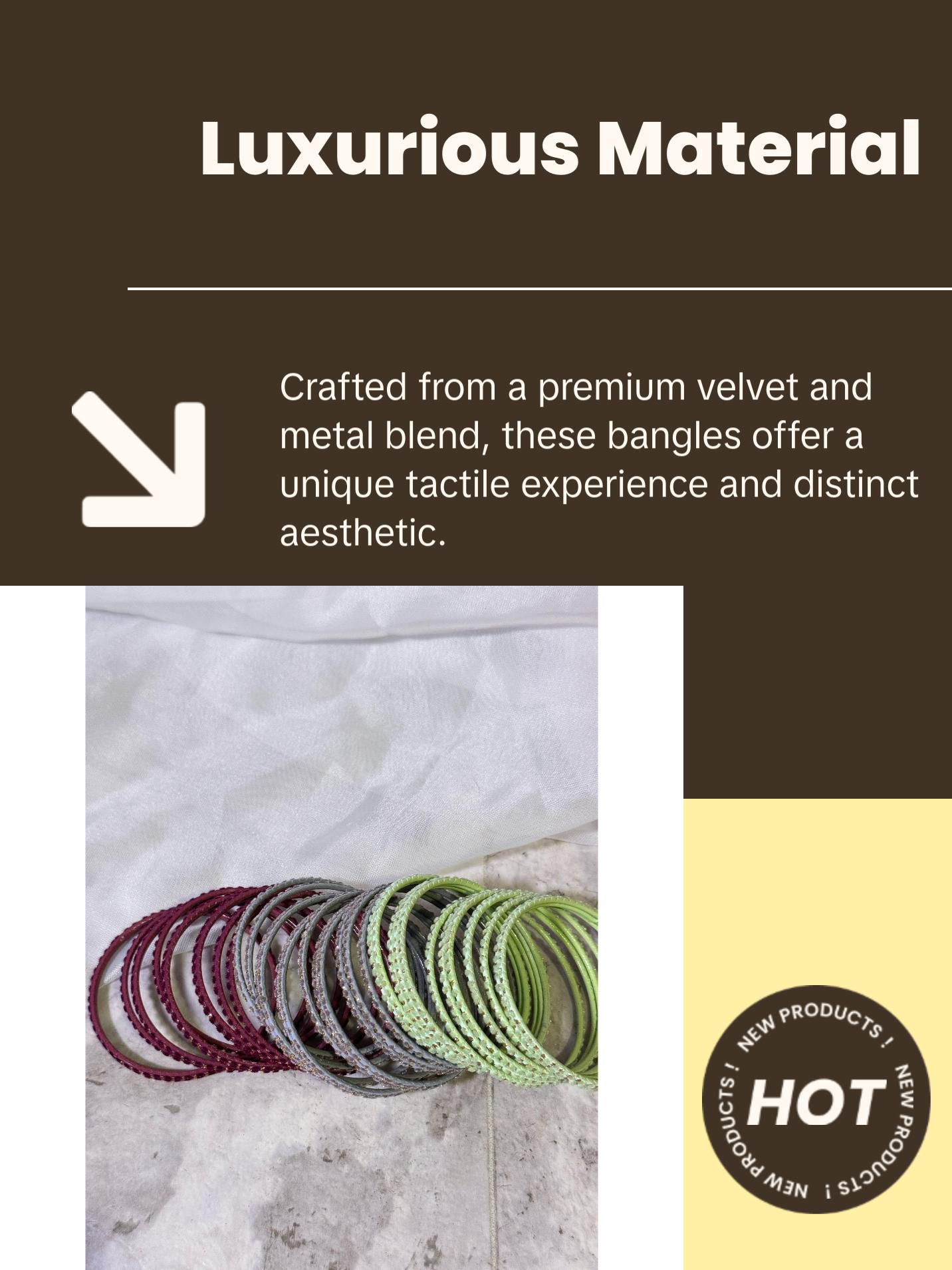 Sparkly Velvet Metal Bangles- 3 Color Combo Sets