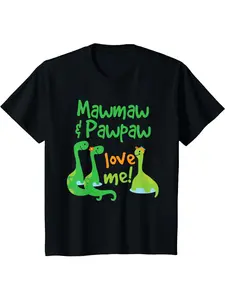 Boys Girls Mawmaw and Pawpaw Love Me Grandson Dinosaur T-Shirt