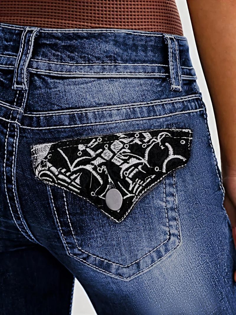 Butt Lifting Bootcut Jeans Stretchy Casual Fall Winter Trendy Flare Leg Jeans for Women with Unique Pocket Design