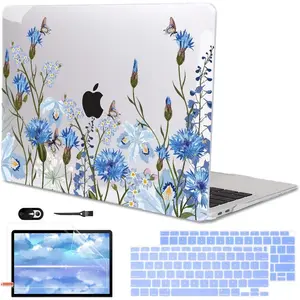 For MacBook 13 Inch Case 2018 2019 2020 2021 2022 Release A2337 M1 A1932 A2179 Touch ID, Plastic Hard Case Keyboard Skin Screen Protector Webcam Cover for Mac Air13, Tropical Blue Flowers