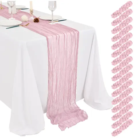 SHOWGEOUS 4/8/16-Pack 17.7x108 Inch Lightweight Reusable Synthetic Polyester Boho Gauze Cheesecloth Table Runners for Wedding, Halloween, Thanksgiving Decor