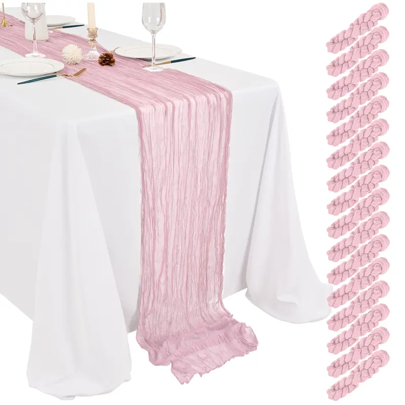 SHOWGEOUS 4/8/16-Pack 17.7x108 Inch Lightweight Reusable Synthetic Polyester Boho Gauze Cheesecloth Table Runners for Wedding, Halloween, Thanksgiving Decor