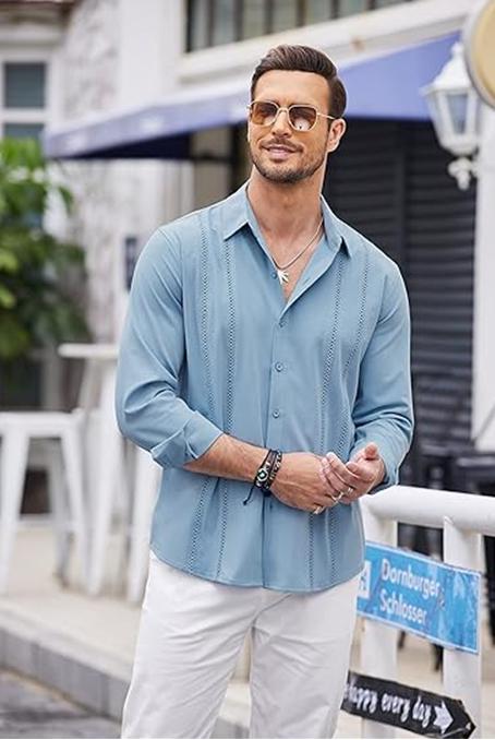 COOFANDY Men's Cuba Guayabela Shirt Short Sleeve Button Down Shirt Casual Summer Beach Linen Shirt, Fashionable Casual Business Shirt, Comfortabl Underwear e Fabric, Men's Choice COOFANDY Men's Cuba Guayabela Shirt Short Sleeve Button Down Shirt Casual Summer Beach Linen Shirt, Fashionable Casual Business Shirt, Comfortabl Underwear e Fabric, Men's Choice