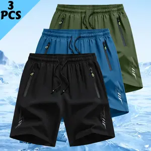 3pcs Men's Lightweight Casual Shorts - Elastic Waist with Adjustable Drawstring, Side Pockets, Breathable Fabric for Basketball, Running, Beach & Outdoor Sports - Athletic Shorts, Workout Gear, Regular Fit, Comfortable Fit, Gym Enthusiasts streetwear