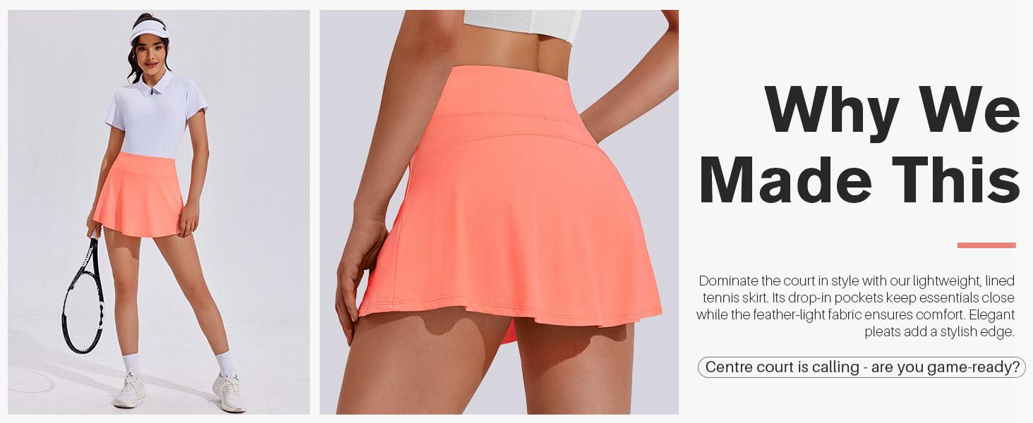 PINSPARK Tennis Skirt Womens Pleated Skort Lightweight Mini Active Skirts Golf Appeal with Pocket,Coral Large springtok OutdoorFun Sporty Wide Waistband Comfortable Inner Lining Dominate The Court Independence Day