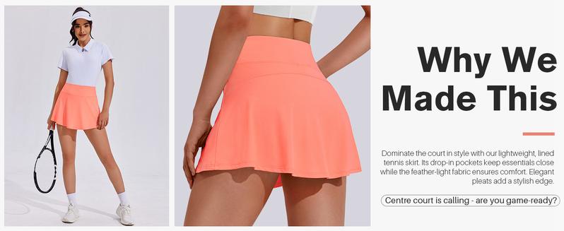 PINSPARK Tennis Skirt Womens Pleated Skort Lightweight Mini Active Skirts Golf Appeal with Pocket,Coral Large springtok OutdoorFun Sporty Wide Waistband Comfortable Inner Lining Dominate The Court Independence Day