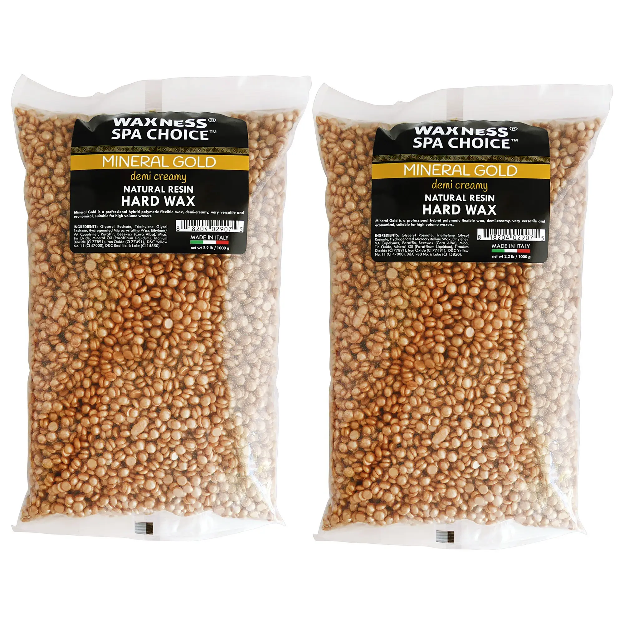 Waxness Spa Choice Mineral Gold Demi Creamy Hard Wax Beads 2.2 lb / 1 kg For Hair Removal g - Pack of 2 - For Hair Removal -  Natural Resin Base For All Hair Types - Creamy - Flexible - No Strips Needed