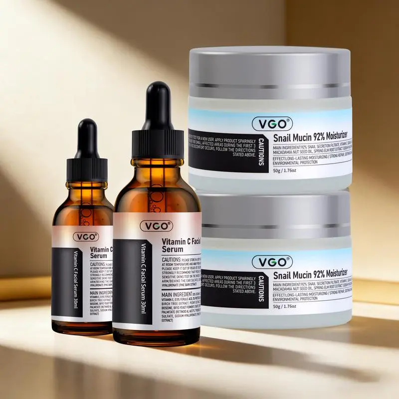 VGO Daily Facial Care Set with Oil Control Serum & Moisture Cream, Lightweight 2-Piece Kit for Smooth Skin & All Skin Types, Daily Care, Normal, Gift, Hydrate, Contains Vitamin C, All-Season Friendly, Total Care Set, Single Item