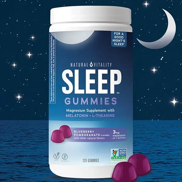CALM Sleep Gummies - Supports Restful Sleep - Magnesium Supplement with Melatonin & L-Theanine - Delicious Pomegranate Blueberry Flavor - 120 Vegan Gummies