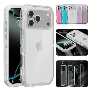3-Layer Shockproof Case for iPhone 17 Pro Max 17 Air 16 15 14 13 12 Pro Max, Clear Transparent Heavy Duty Phone Case, Military Grade Drop Protective Cover