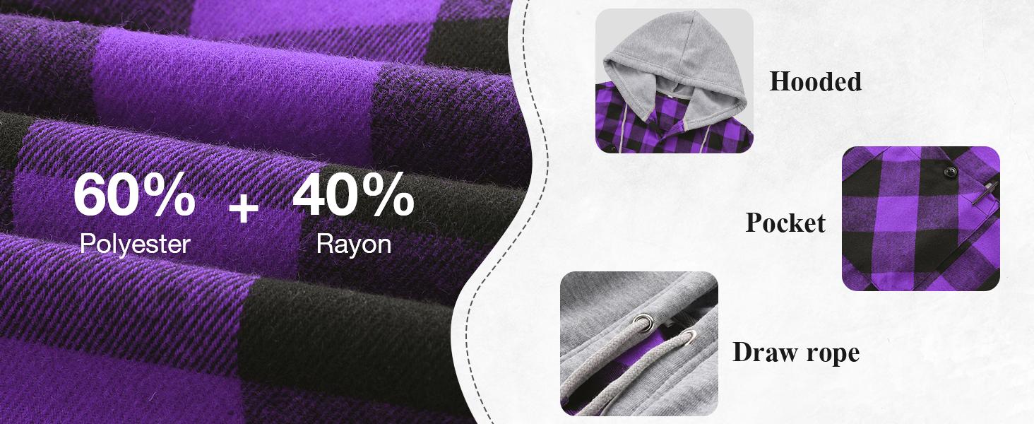 ZITY Purple Plaid Hoodie | Comfy Menswear Pullover - Long Sleeve Checked Flannel Top - Lightweight Casual Sweatshirt for Everyday Wear - Essential Plaid Wetsuit-Soft Fabric gifts