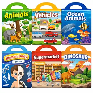 6 Sets Reusable Sticker Book for Toddlers 1-3, Jelly Sticker Books for Toddlers 2-4 Years, Toddler Travel Toys for Kids 2 3 4 Year Old Girls Boys