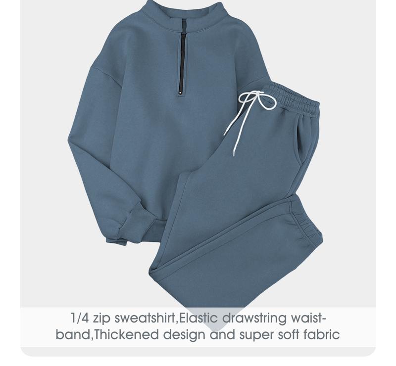 Aleumdr Women 2 Piece Outfits Sweatsuit Oversized Half Zip Pullover Long Sleeve Sweatshirt Jogger Pants Set with Pockets Casual Basic