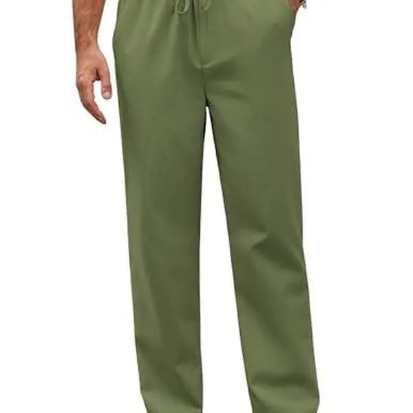 COOFANDY Men's Casual Linen Pants Loose Fit Elastic Waist Drawstring Lightweight Pant Summer Beach Trousers