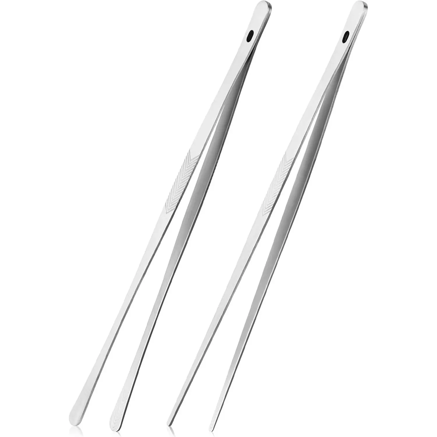 Kitchen Cooking Tongs Tweezers - 2 Count 12" Stainless Steel Utensils with Precision Serrated Tips for Chef Serving Grill Culinary Pasta Salad BBQ
