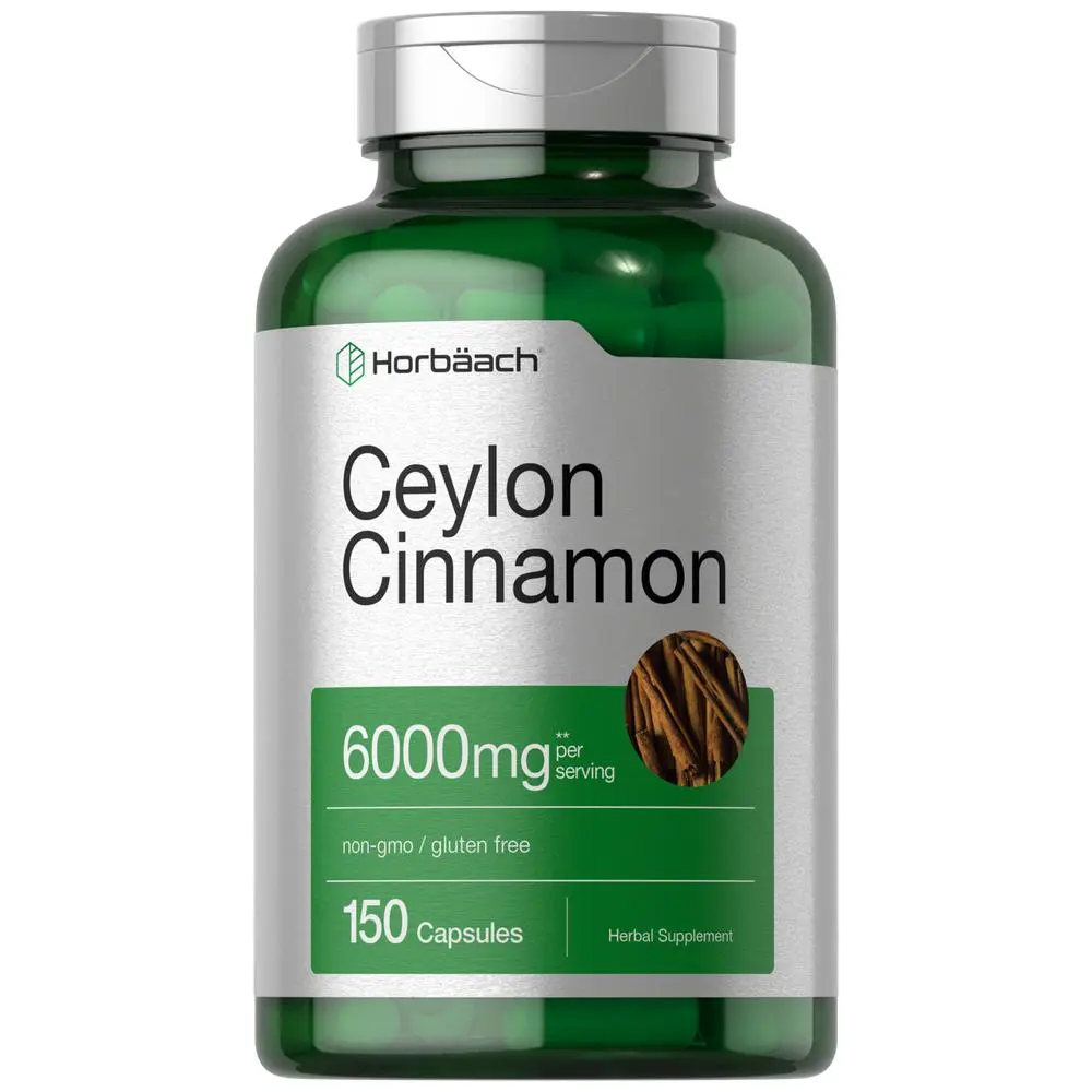 Horbäach Ceylon Cinnamon Capsules | 6000 mg | 150 Count | Non-GMO & Gluten Free Supplement