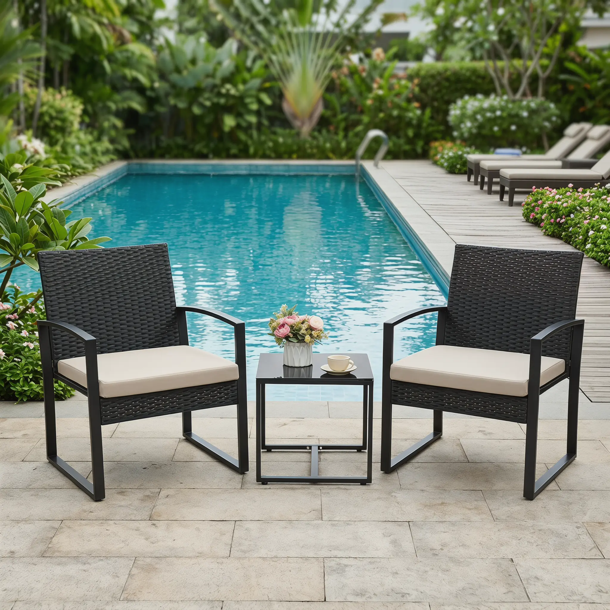 3-Piece Brown Wicker Outdoor Furniture Set - Perfect for Porch,small outdoor patio furniture set for porch,outdoor conversation set for backyard relaxation,   Poolside & Deck homeessentials
