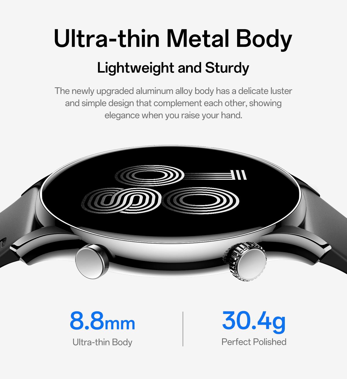 Aolon GTR3 Smartwatch — Stylish Spring Watch, 1.43" AMOLED HD display, AOD, heart rate monitoring, 110+ sports modes, waterproof, and up to 120-hour battery life. Compatible with iOS & Android, multiple colors, USB rechargeable, for Women & Men