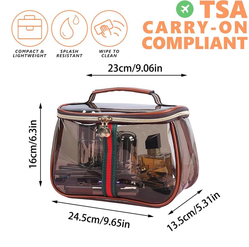 New Retro Vintage Vanity Bag, Capacity Makeup Organizer for Women, Ladies Travle Storage Case, Transparent Toiletry Bag, Portable Skincare Storage Case (Brown)
