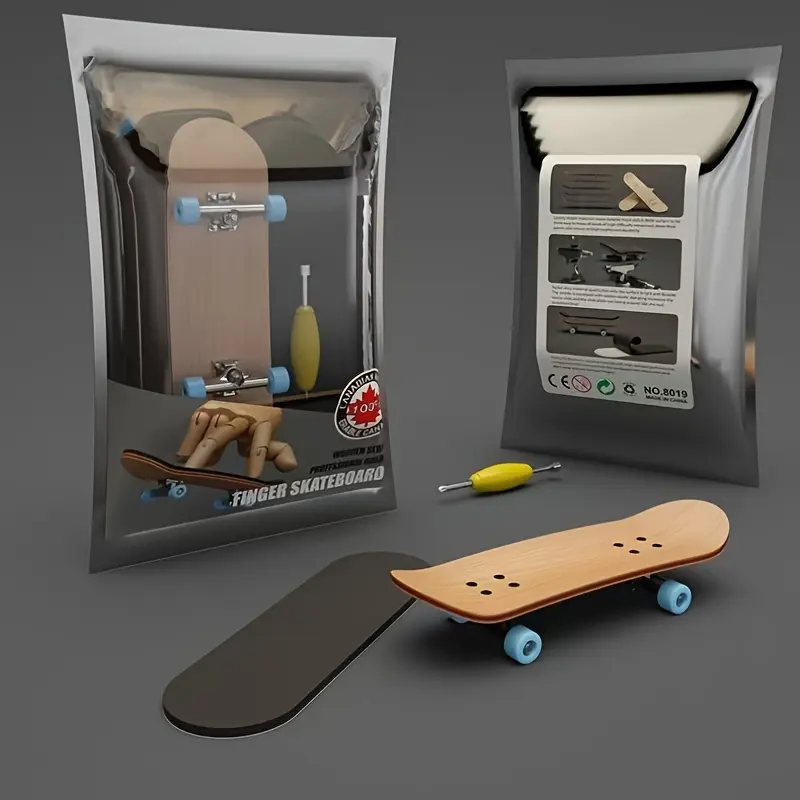 Decompression Maple pattern finger skateboard desktop, Stress Relief Fidgeting, Stress Relief Tools, Maple material and 1.8mm thick pu anti-skid pad, five-layer panel design, durable to make various difficult movements, Stress Relief Gadget