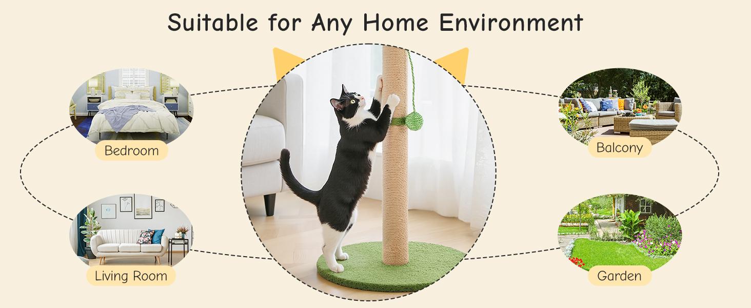 33" Cat Scratcher Tall Scratching Posts with Dangling Ball for Indoor Cats, Green