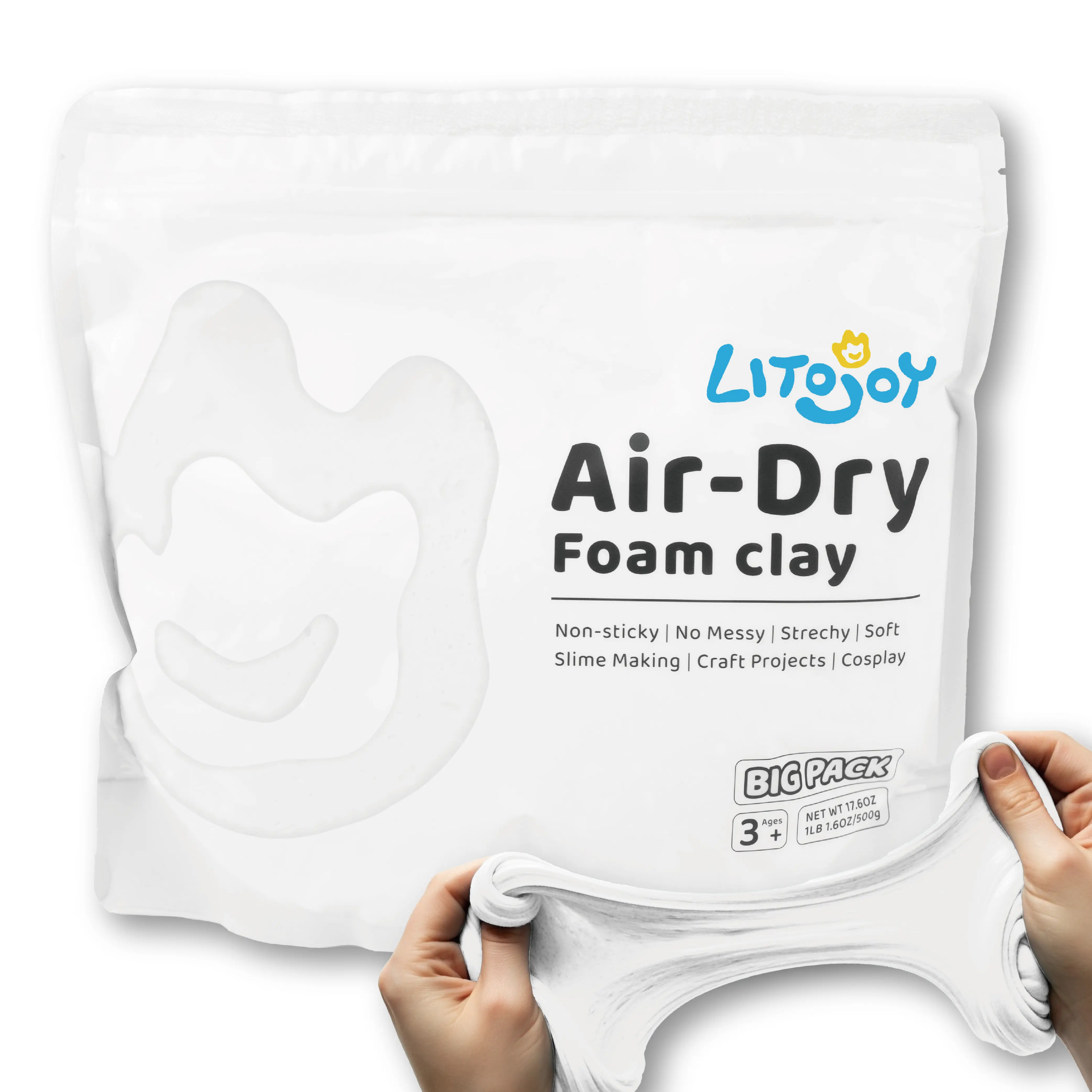 LitoJoy 500g Air Dry Foam Clay - Non-Toxic, Soft, Lightweight for Craft Projects, Molding, Safe for Kids - DIY Pottery & Ceramics Toy, Clay Art, Pottery Clay