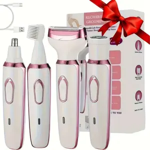 Women’s 4-in-1 Electric Shaver & Bikini Trimmer Kit | Multi-Purpose Hair Removal Tool for Face, Legs, Underarms & Bikini Area | Rechargeable Wet & Dry Portable Grooming Device