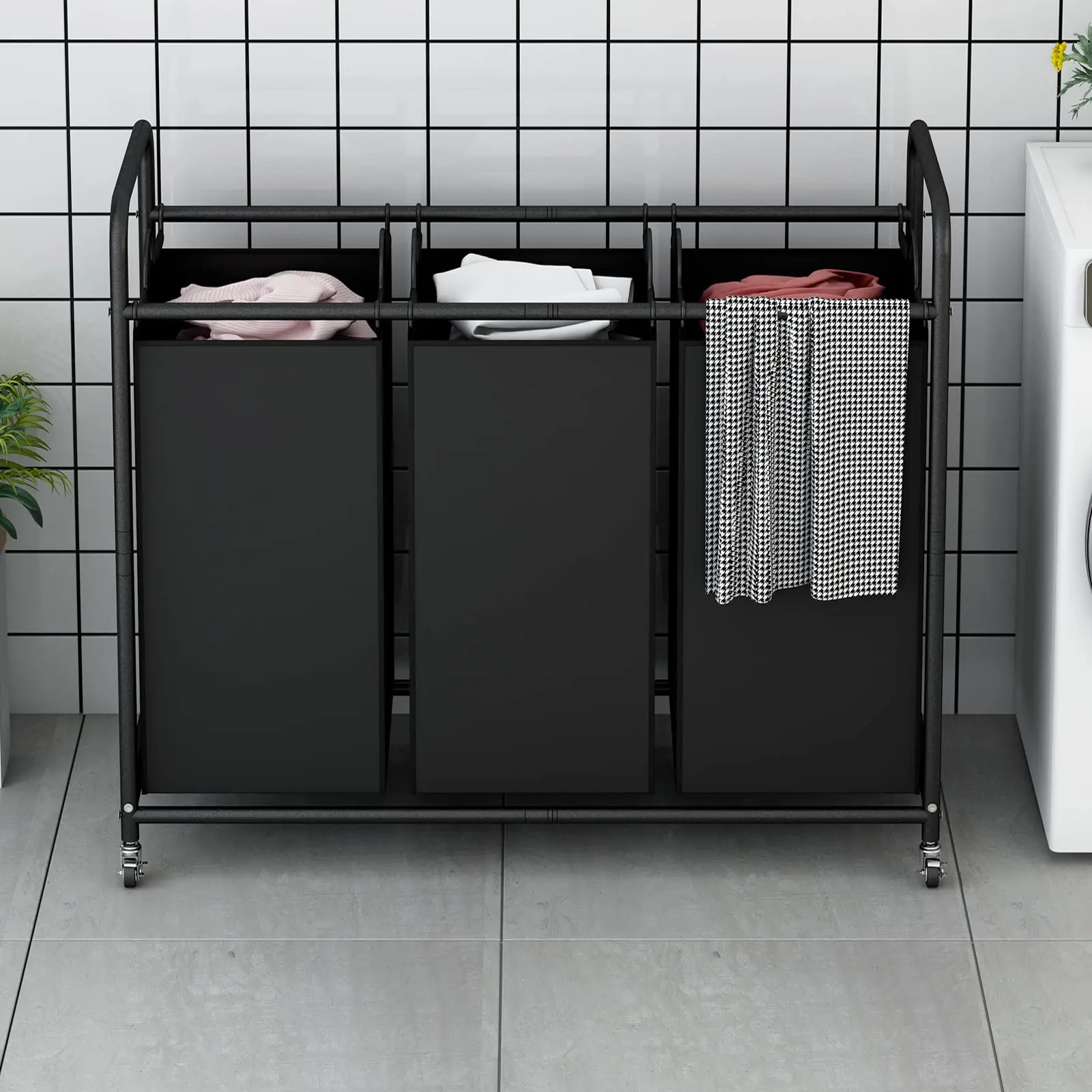 3 Bags Laundry Sorter Cart, Rolling Laundry Hamper with Wheels, Heavy Duty Laundry Basket Organizer, Large Laundry Separator Hamper with Removable Bags【A001】 Deals For You Days