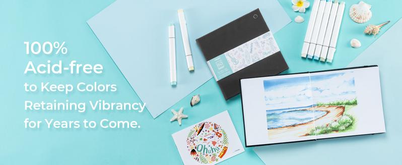 Ohuhu Double-Sided Marker Pad Art Sketchbook: 6.3"x6.3" Mini Sketchbook - 90 lb/150 gsm Smooth Drawing Paper - 60 Sheets/120 Pages  Bleedproof - Hardcover Sketching Book for Alcohol Markers - Double-Sided Marker Pad PU Series of Ohuhuart