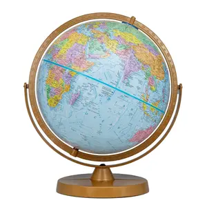 12 Inch Desktop World Globe with Stand, English World Map Educational Geography Globe for Students, Classroom Teaching, Office Desk & Home Decor