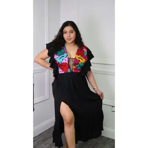 Oaxaca Embroidered Maxi Dress - Elegant Design with Colorful Embroidery, Ideal for Special Occasions and Wearable Fashion